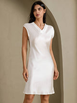 [أبيض] SilkSilky-SA Cap Sleeve V Neck باس النوم 003