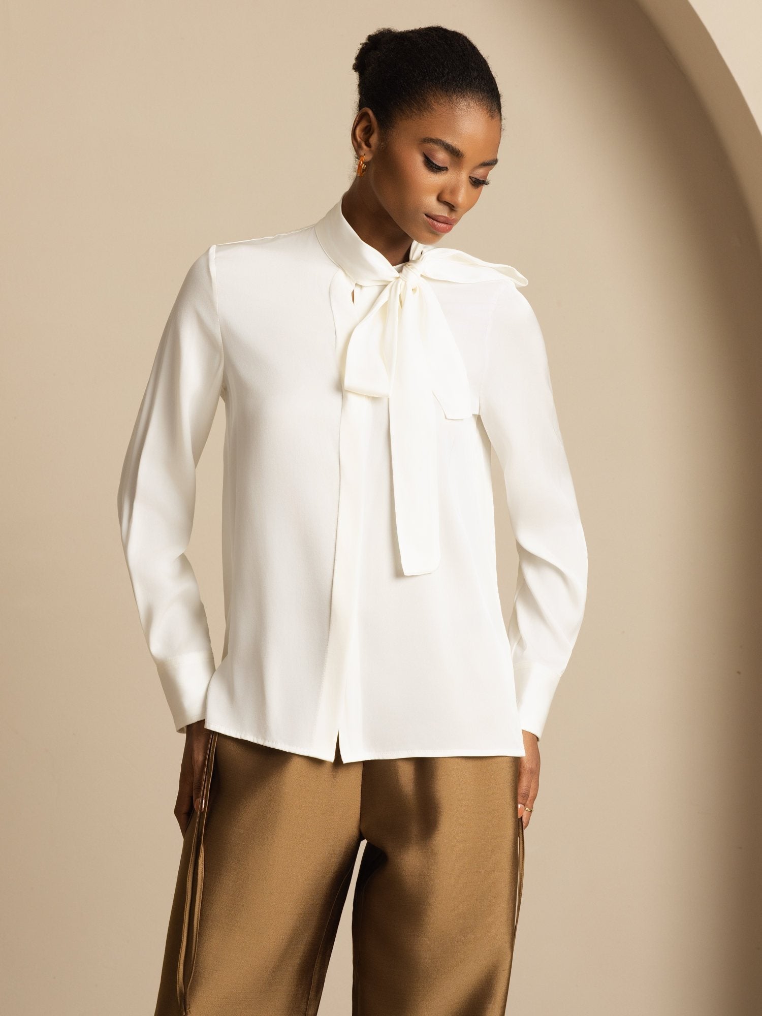 [أبيض] SilkSilky-SA 19Momme Blouse 004