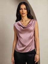 [الوردي الأرجواني] SilkSilky-SA Cap Sleeve Cowl Neck تي شيرت نسائية 001