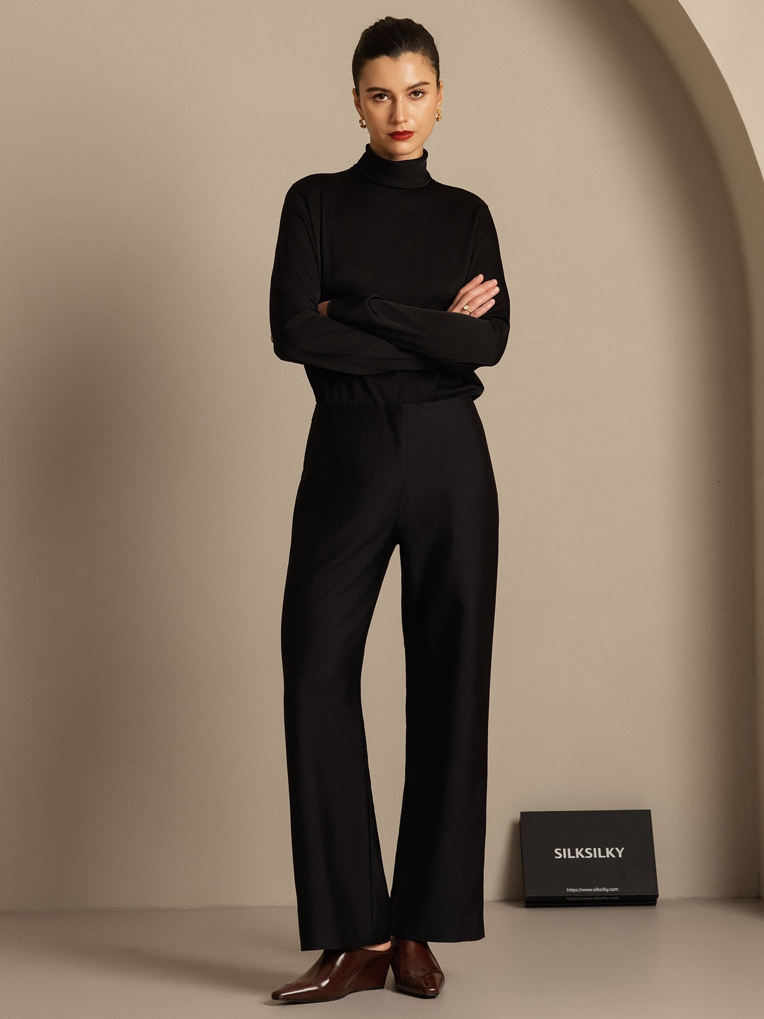 [أسود] SilkSilky-SA 32Momme الحرير Womens Pants 001,