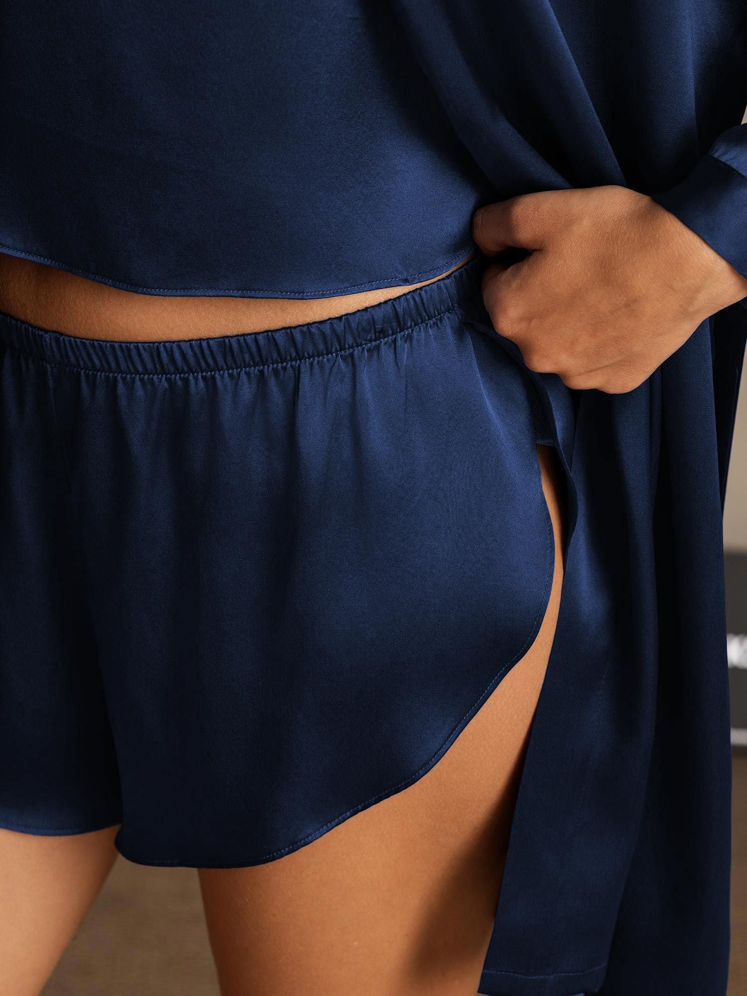 [أزرق غامق] SilkSilky-SA الحرير الخالص Split رداء الحمام وقميص النوم 005,