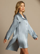 [أزرق رمادي] SilkSilky-SA Long Sleeve Lapel Collar باس النوم 006