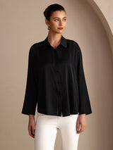 [أسود] SilkSilky-SA Long Sleeve Lapel Collar بلوزة 001