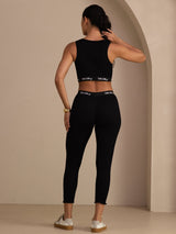 [أسود] SilkSilky-SA Sleeveless Crew Neck Women's Outfit Sets 002