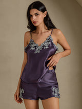 [رمادي أرجواني] SilkSilky-SA Sleeveless V Neck مجموعة قميص قصير 003