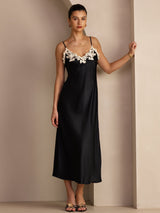 [أسود] SilkSilky-SA Sleeveless V Neck فساتين نسائية 005