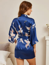 [أزرق غامق] SilkSilky-SA 3/4 Sleeve رداء حمام نسائي 004