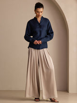 [أزرق غامق] SilkSilky-SA Long Sleeve Split بلوزات نسائية 006