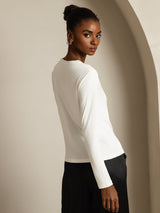[أبيض] SilkSilky-SA Long Sleeve Crew Neck تي شيرت نسائية 002