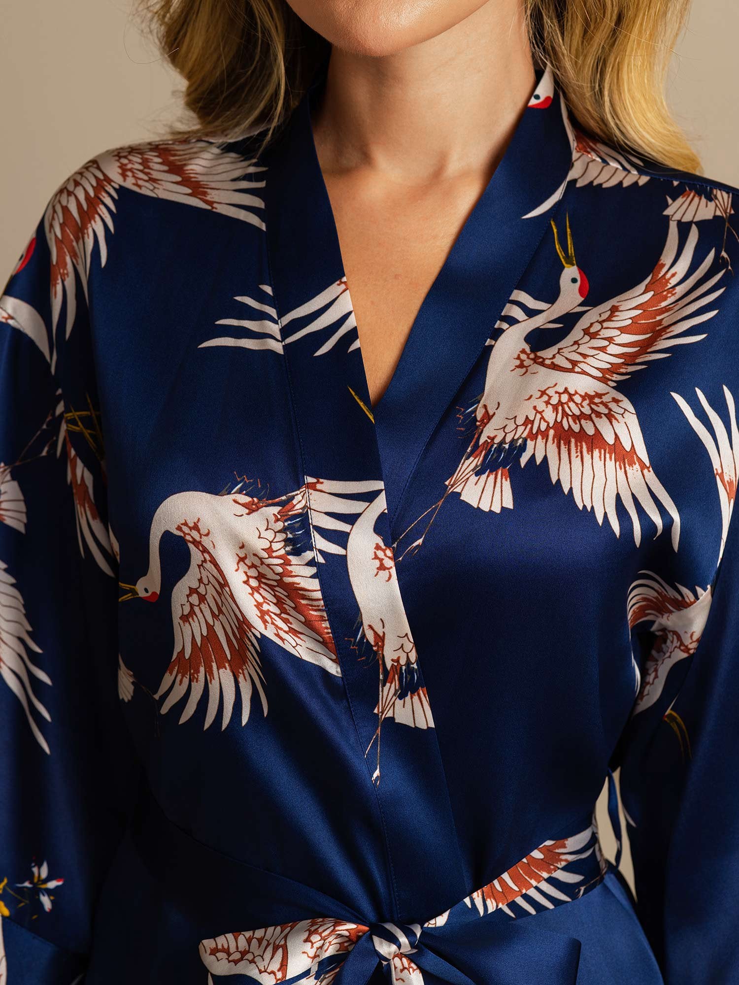 [أزرقغامق] SilkSilky-SA 19Momme الحرير الخالص Wrap رداء حمام نسائي 004