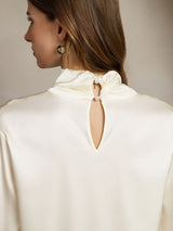[عاج] SilkSilky-SA Long Sleeve Keyhole Neck بلوزات نسائية 006