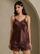 [بني] SilkSilky-SA Sleeveless V Neck مجموعة قميص قصير 003
