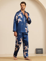 [أزرق غامق] SilkSilky-SA Long Sleeve Lapel Collar بيجامة رجالية 004