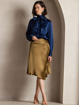 [أزرق غامق] SilkSilky-SA Long Sleeve High Neck بلوزة 005