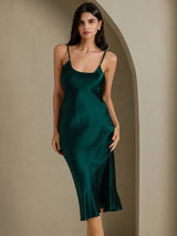 [أخضر غامق] SilkSilky-SA Sleeveless V Neck فساتين نسائية 003
