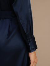 [أزرق غامق] SilkSilky-SA Long Sleeve Lapel Collar فساتين نسائية 004