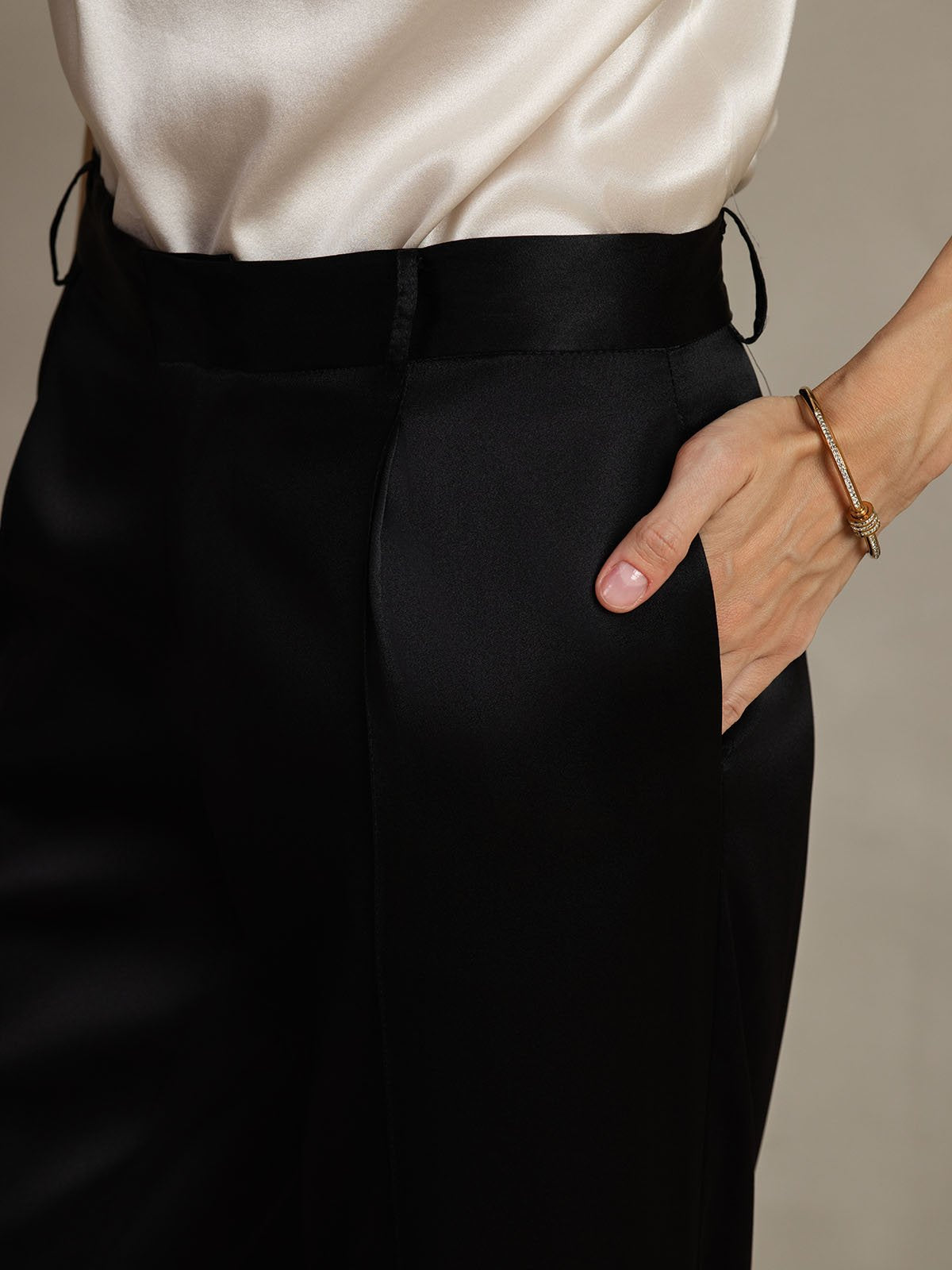 [أسود] SilkSilky-SA 19Momme الحرير Womens Pants 004