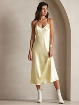 [أصفر فاتح] SilkSilky-SA Sleeveless V Neck فساتين نسائية 001