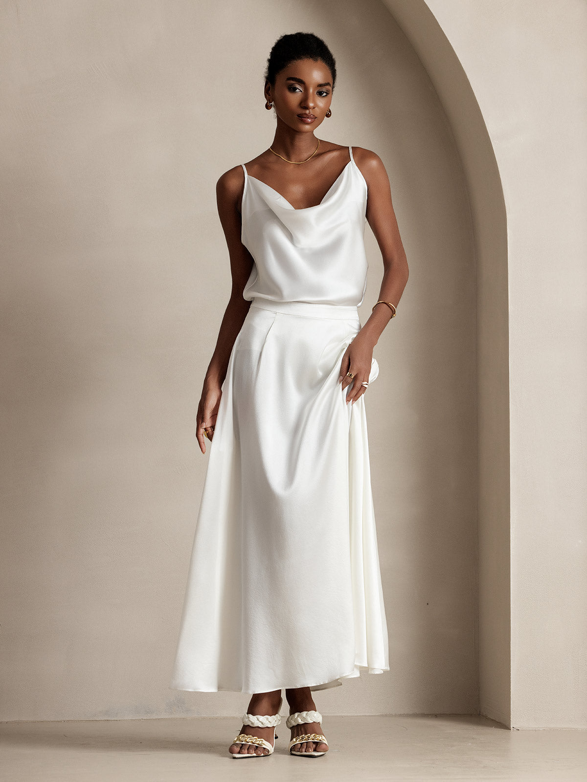 [أبيض] SilkSilky-SA 19Momme الحرير Skirt 005