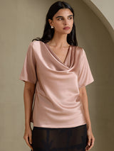 [توسكانا] SilkSilky-SA Short Sleeve Cowl Neck بلوزات نسائية 005