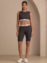 [رمادي] SilkSilky-SA Sleeveless Crew Neck Women's Outfit Sets 001
