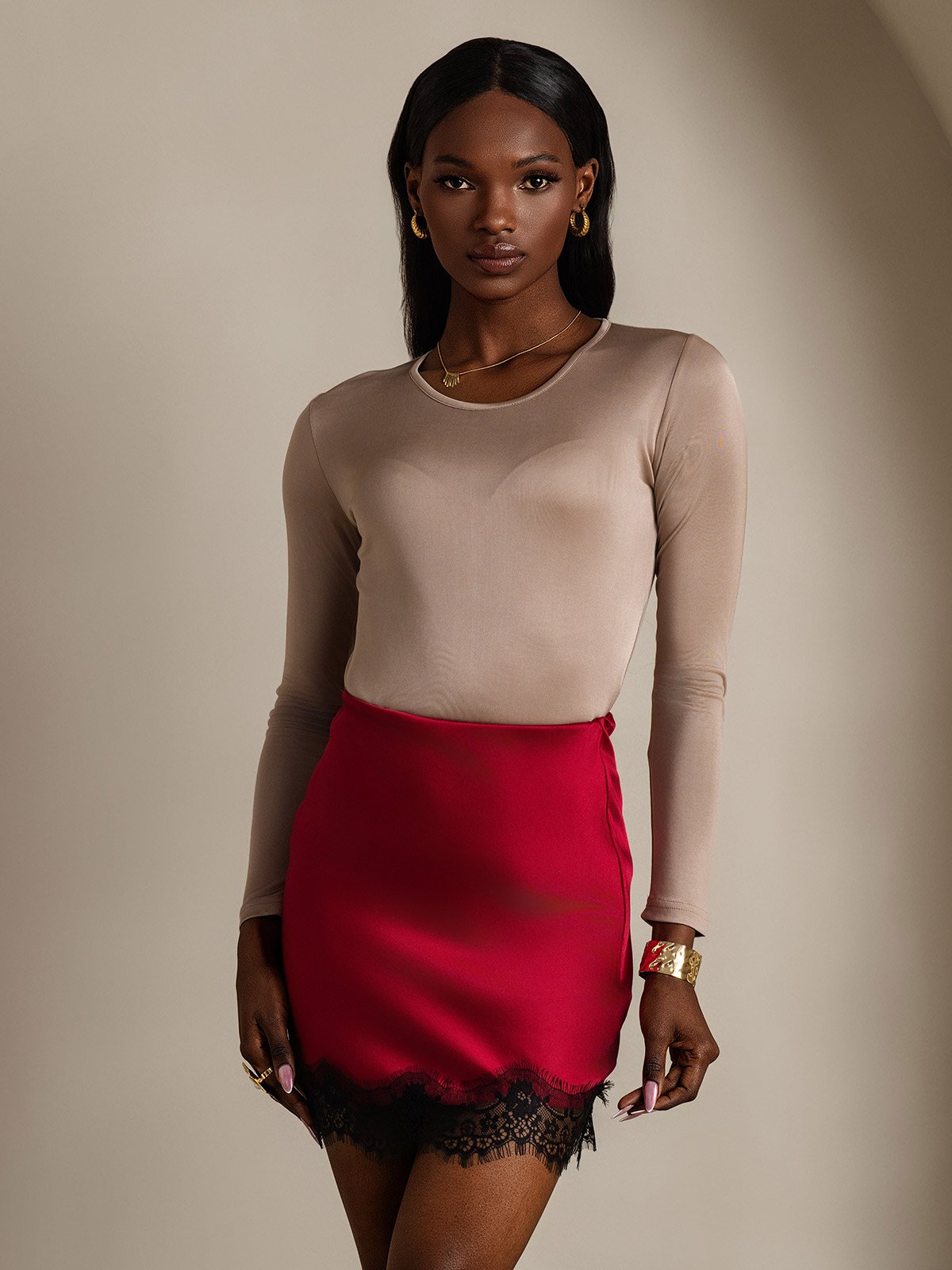 SilkSilky-SA 19Momme الحرير Skirt خمر 003
