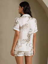 [فهد أبيض] SilkSilky-SA Short Sleeve Notch Collar طقم بيجامة نسائي 002