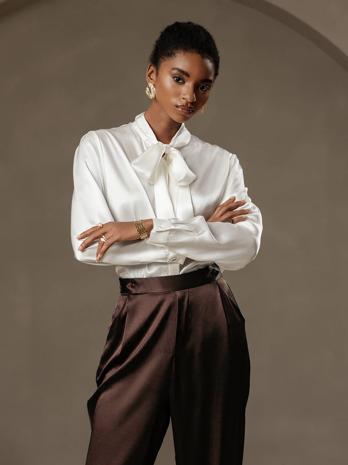 [شوكولاتة داكنة] SilkSilky-SA 19Momme الحرير Womens Pants 004
