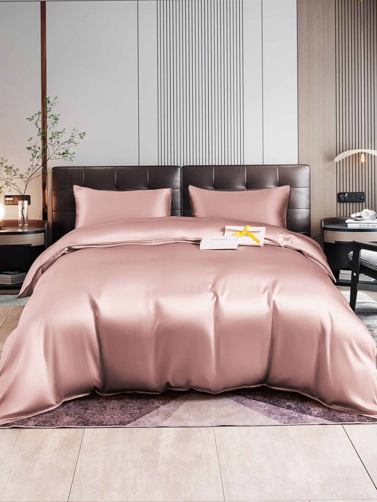 SilkSilky SA 22Momme الحرير الخالص Bedding Set الورديالأرجواني 001