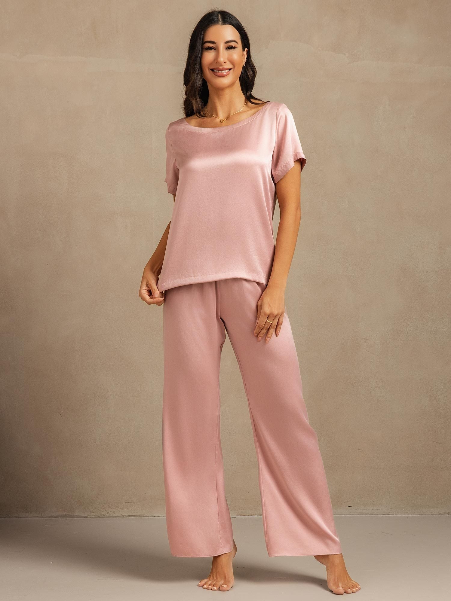 [بشرةالخوخ] SilkSilky-SA 19Momme الحرير Womens Pajamas 007