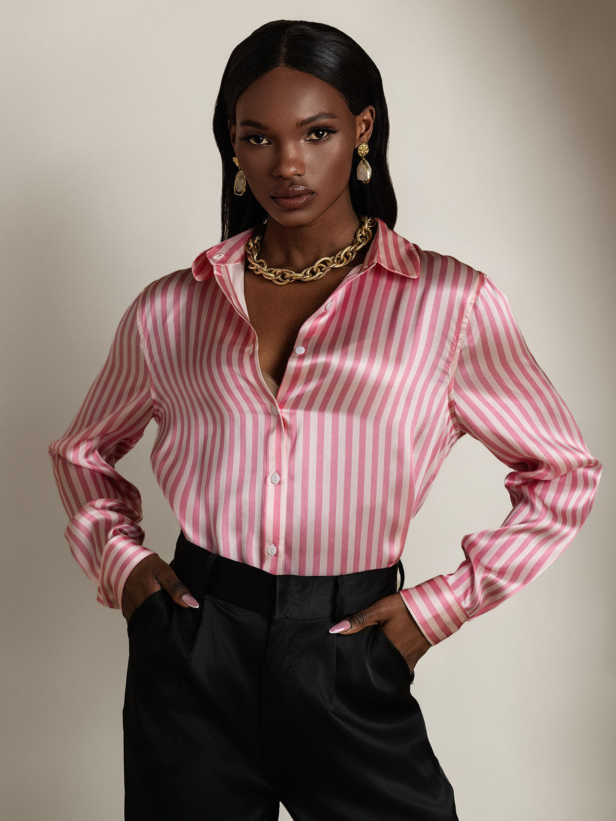[لون القرنفل] SilkSilky-SA الحرير Lapel Collar بلايز نسائية 003
