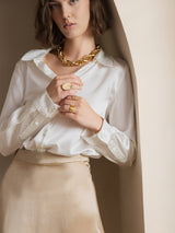 [أبيض] SilkSilky-SA Long Sleeve Lapel Collar بلايز نسائية 003