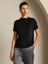 [أسود] SilkSilky-SA Short Sleeve تي شيرت نسائية 008