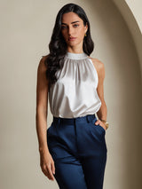 [رمادي فاتح] SilkSilky-SA Sleeveless Halter تي شيرت نسائية 004