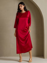 [خمر] SilkSilky-SA 3/4 Sleeve Round Neck فساتين نسائية 005