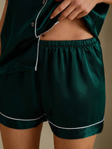 [أخضر غامق] SilkSilky-SA Short Sleeve Lapel Collar طقم بيجامة نسائي 005