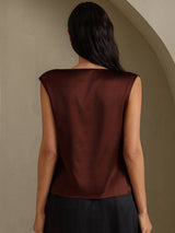 [شوكولاتة داكنة] SilkSilky-SA Cap Sleeve Cowl Neck تي شيرت نسائية 002
