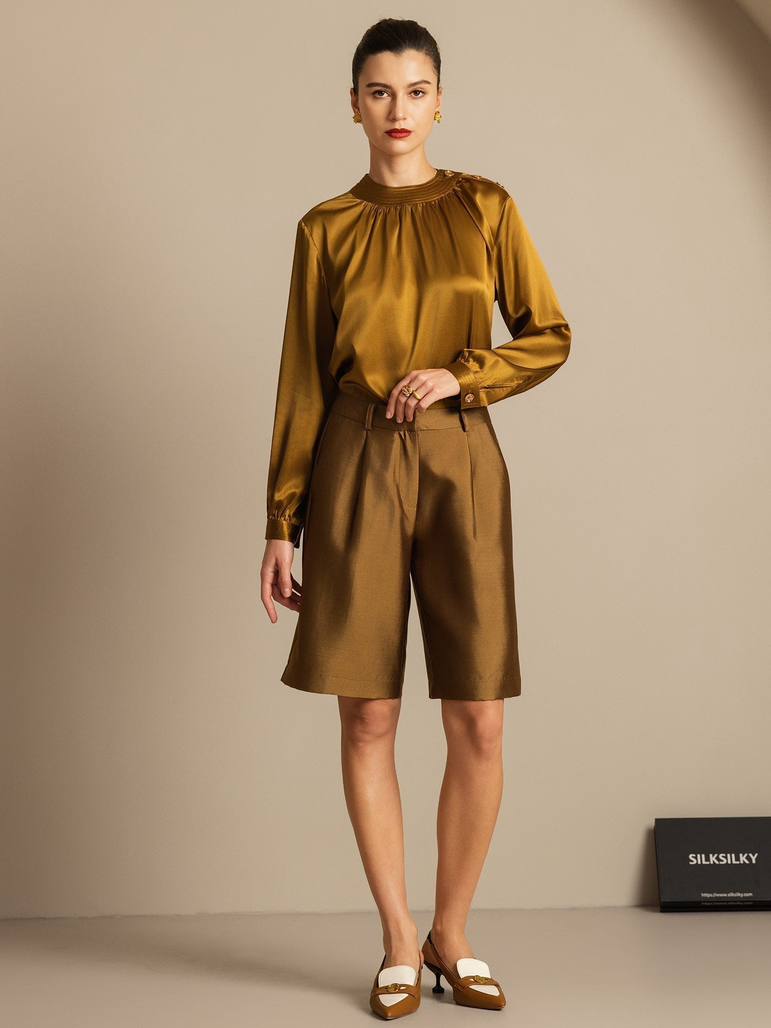 [برونزي] SilkSilky-SA 32Momme الحرير Womens Shorts 007,