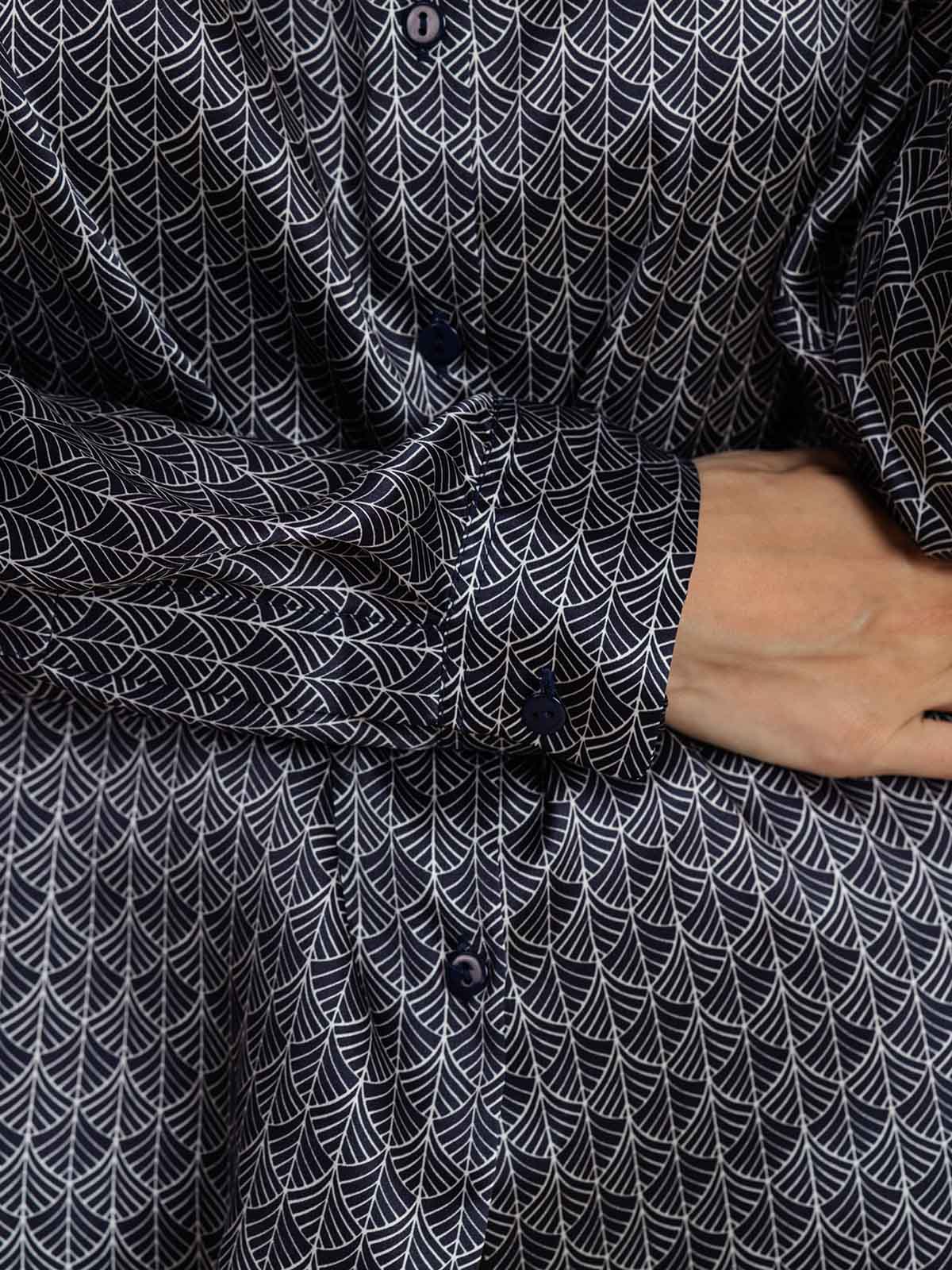 [جنكو كحلي] SilkSilky-SA الحرير الأكمام الطويلة الياقة بلايز نسائية 004