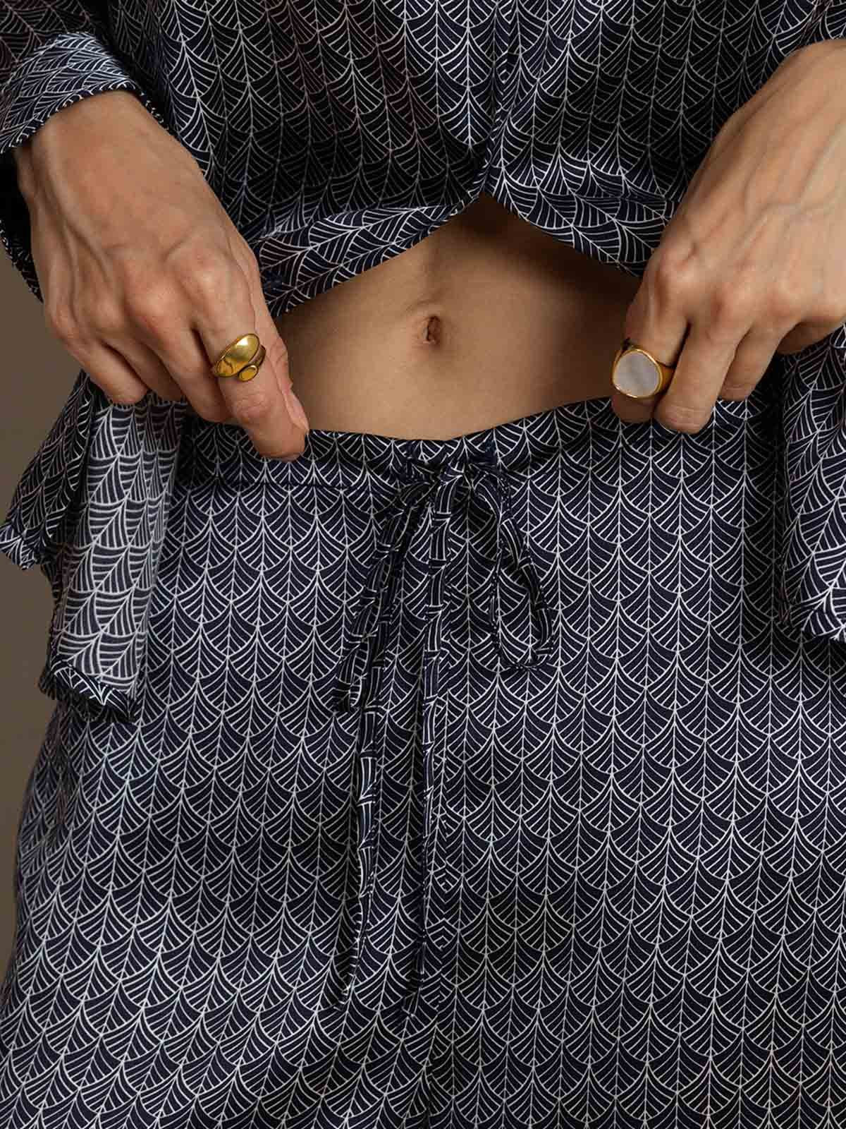 [جنكو كحلي] SilkSilky-SA 19Momme الحرير Lapel Collar Women''s Outfit Sets 005,