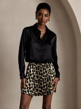 [أسود] SilkSilky-SA Long Sleeve Lapel Collar بلايز نسائية 004