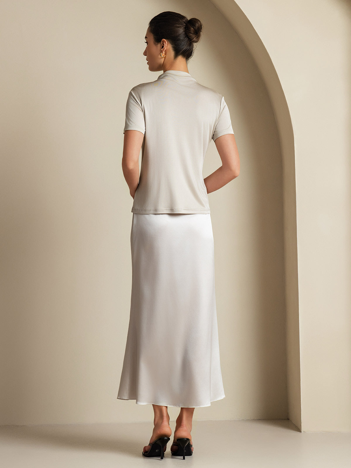 [رمادي فاتح] SilkSilky-SA 19Momme الحرير Skirt 008
