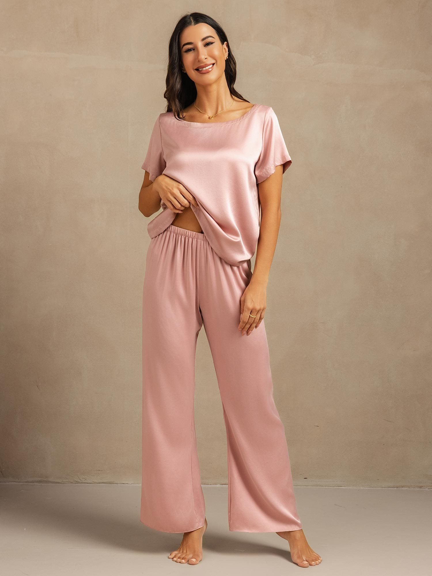 [بشرةالخوخ] SilkSilky-SA 19Momme الحرير Womens Pajamas 001