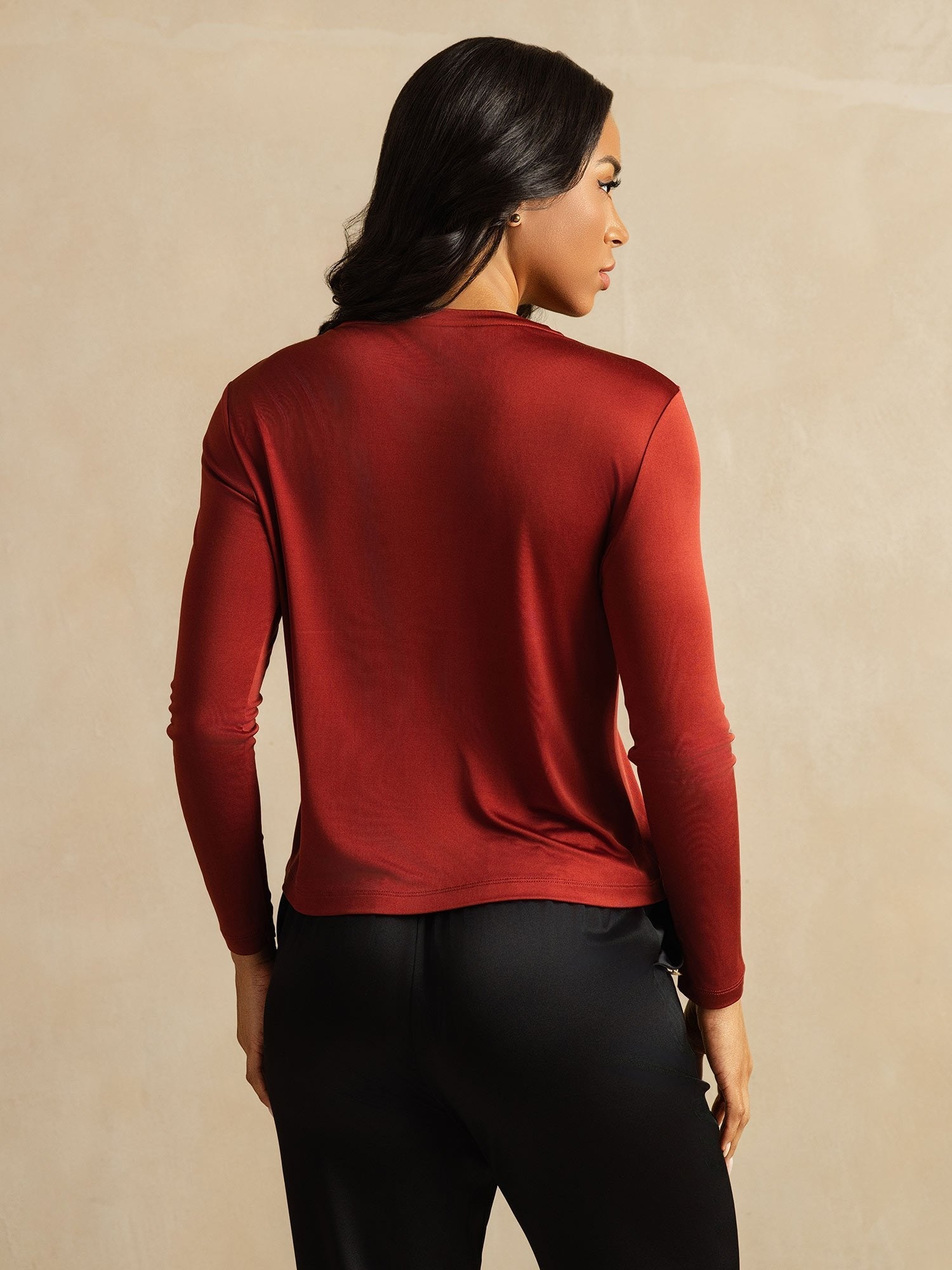 [طوب محروق] SilkSilky-SA الحرير الخالص Womens T-Shirt 002