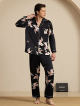 [أسود] SilkSilky-SA Long Sleeve Lapel Collar بيجامة رجالية 007