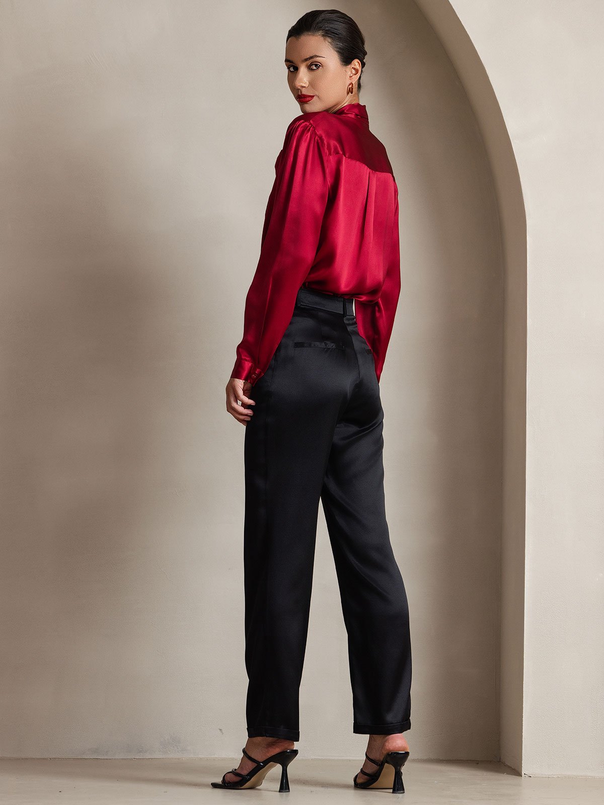 [خمر] SilkSilky-SA 19Momme الحرير الأكمام الطويلة Blouse 002