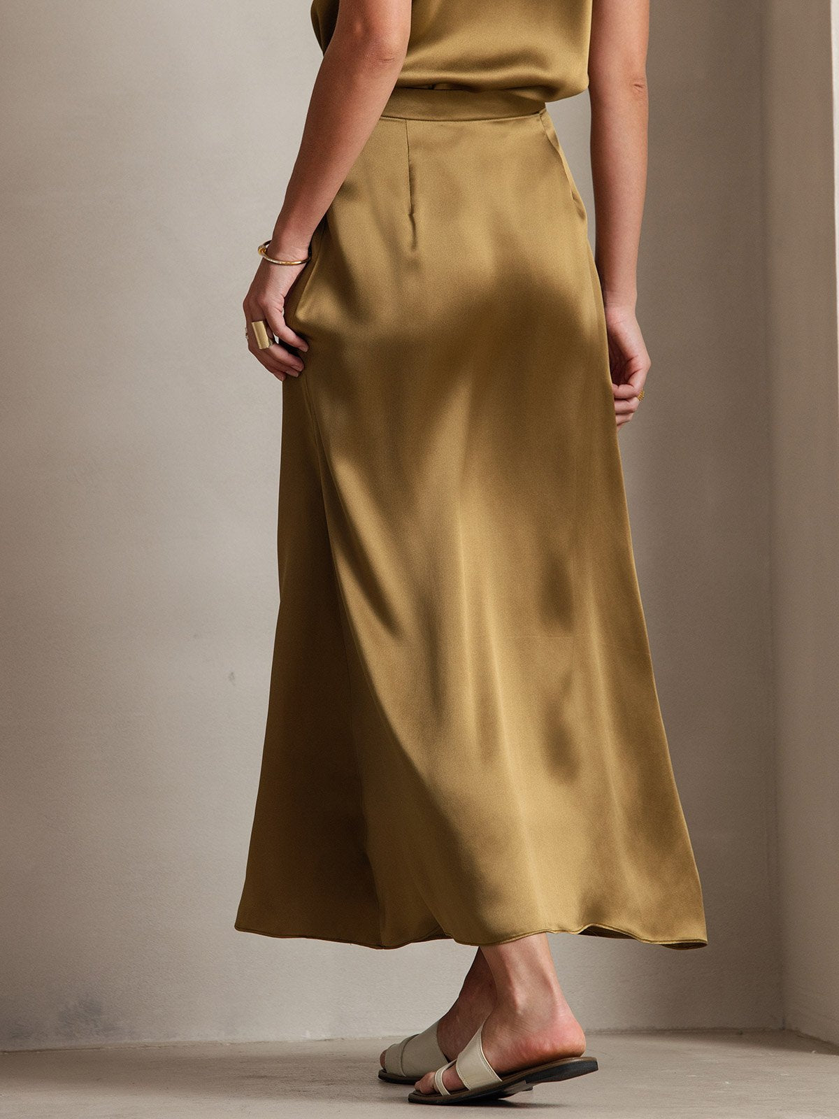 SilkSilky SA 19Momme الحرير Skirt بني 002