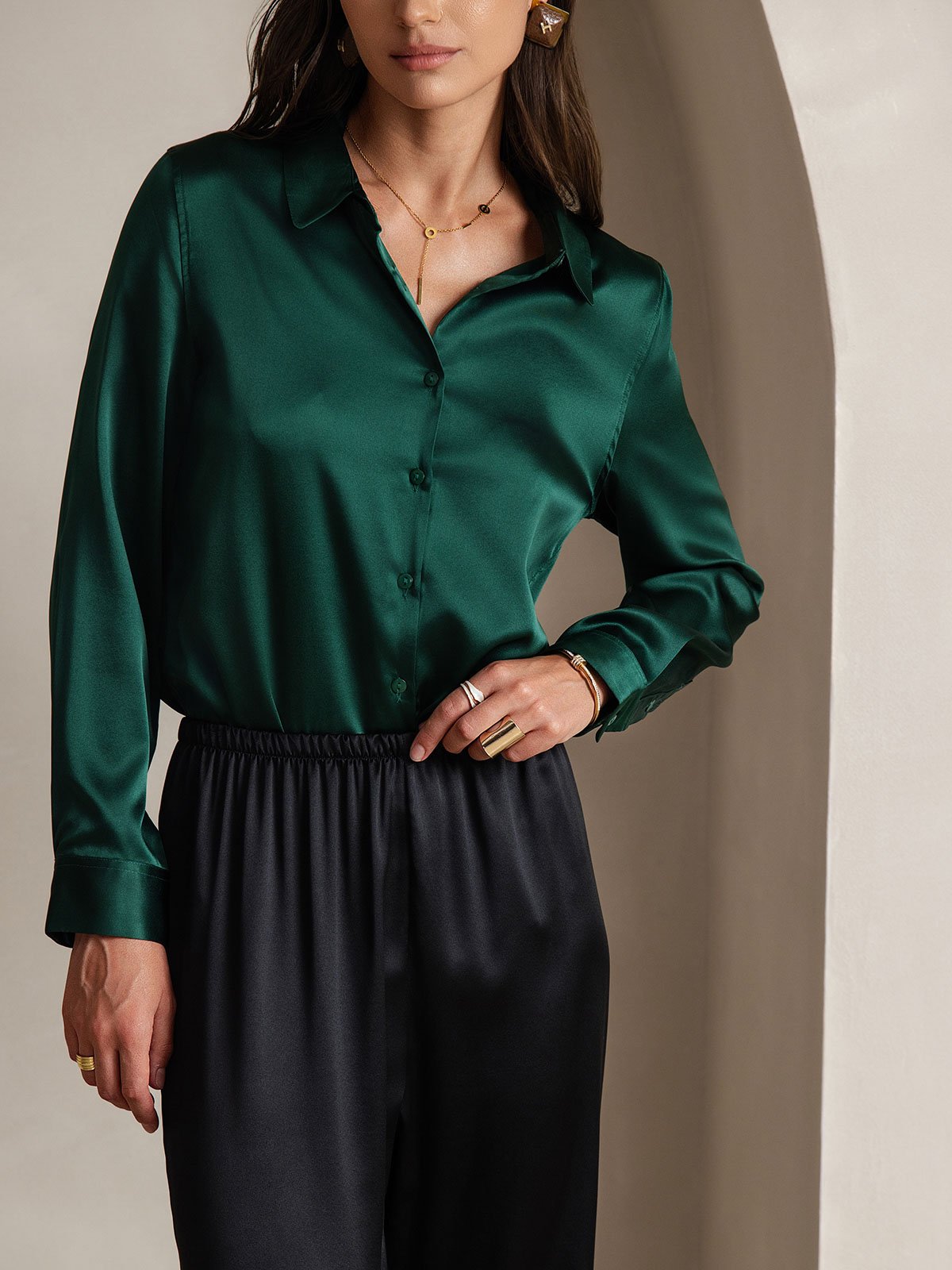 [أسود] SilkSilky-SA 19Momme الحرير Womens Pants 008