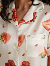 [فراولة بيضاء] SilkSilky-SA Short Sleeve Notch Collar طقم بيجامة نسائي 004