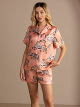 [قطة وردية] SilkSilky-SA Short Sleeve Lapel Collar طقم بيجامة نسائي 004